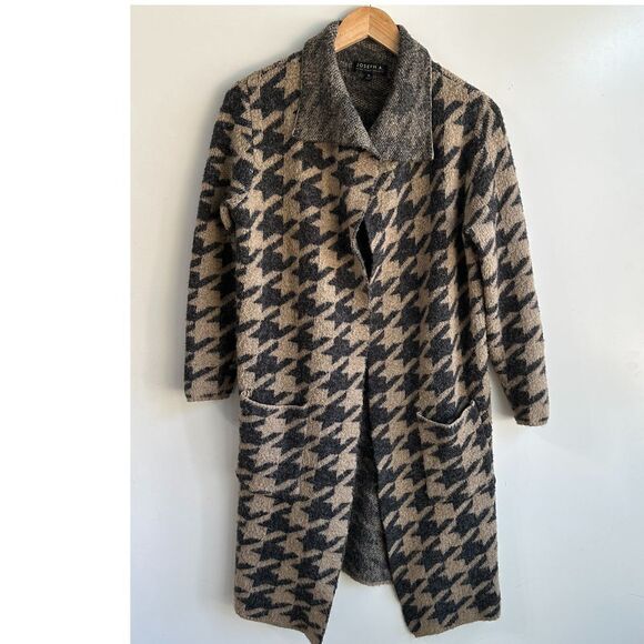 Joseph A Coatigan Houndstooth‎ Open Front Small Tan/Black Cabincore Grandma - Picture 9 of 13